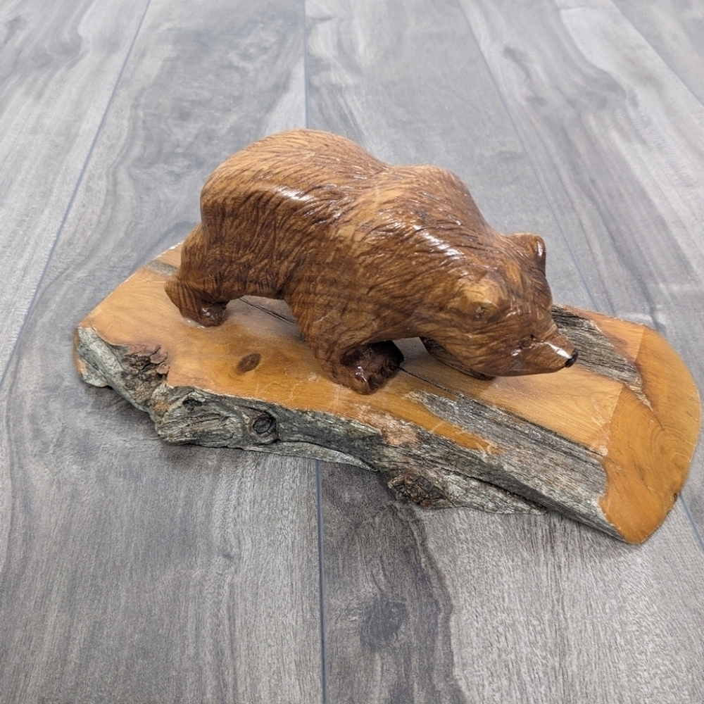 Hand Carved Wooden Bear Canadiana Wildlife